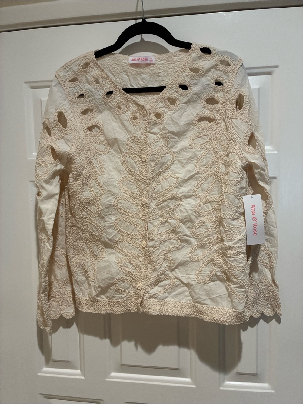 Ana & Rose cream embroidered long sleeve button down top